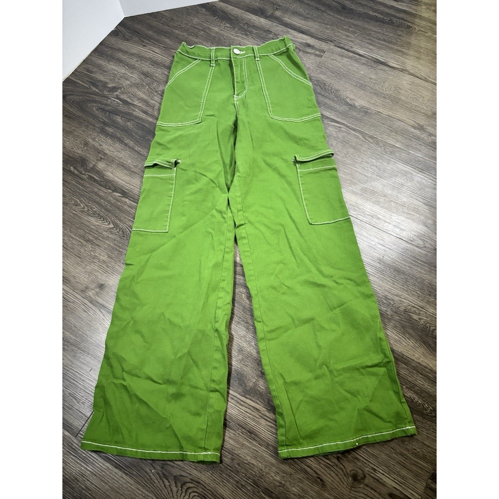 Forever 21 Green Contrast Stitch Cargo Pants Womens Size M Wide Leg Baggy⁠